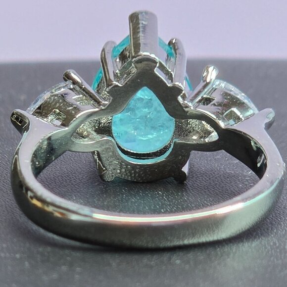 Pear-Shaped Simulated Paraiba Statement Ring Size 10 (NWOT) - Picture 2 of 5
